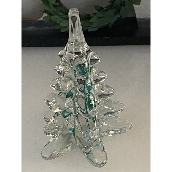 Vintage ROC Clear Crystal Green Ribbon Christmas Tree or Paperweight 4.5" Taiwan - Picture 2 of 16